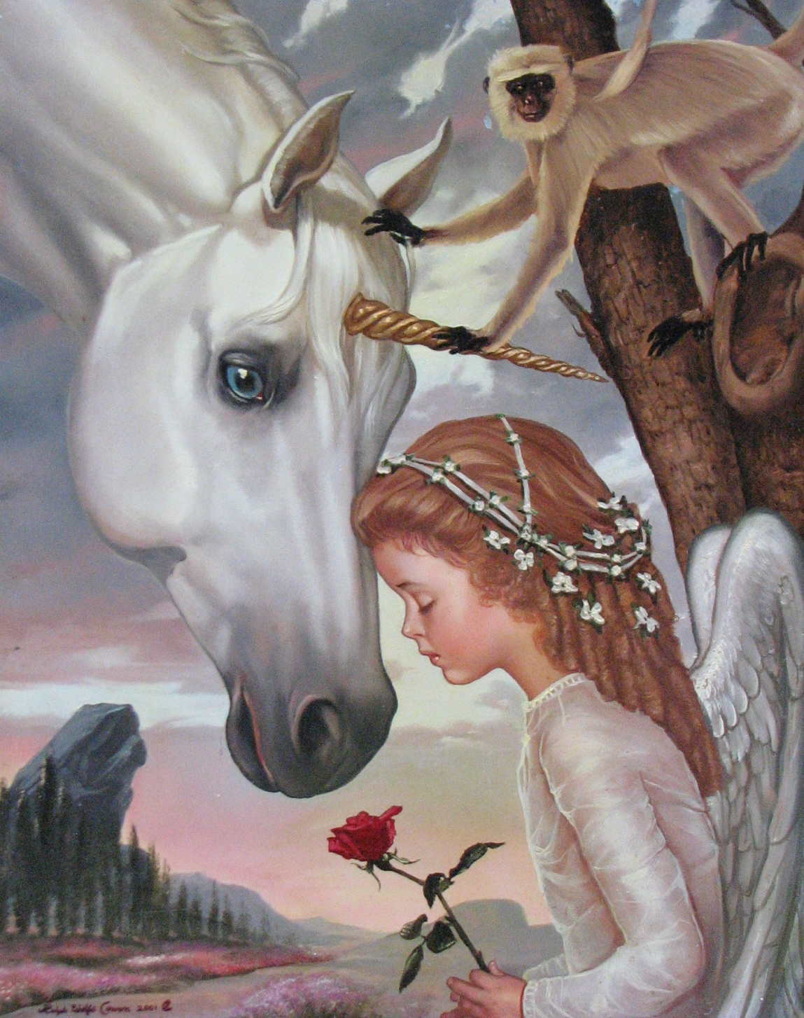 Angelic Transference of the Unicorn's Innocence 30x24 oil 2001